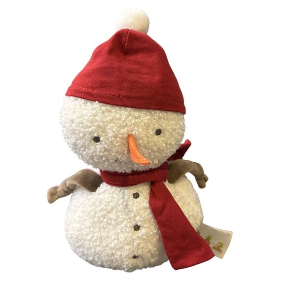 Bunnies By The Bay Snowman Plush Toy With Red Hat & Scarf 8" Soft White & Orange - Picture 1 of 3